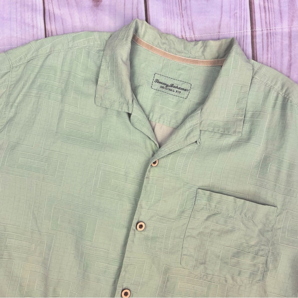 Tommy Bahama Original Fit Short Sleeve Silk Button Up Shirt Light Green Sz XL